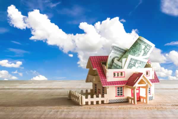 Drawing of house with money coming out of roof