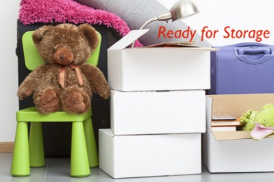 Boxes and teddy bear